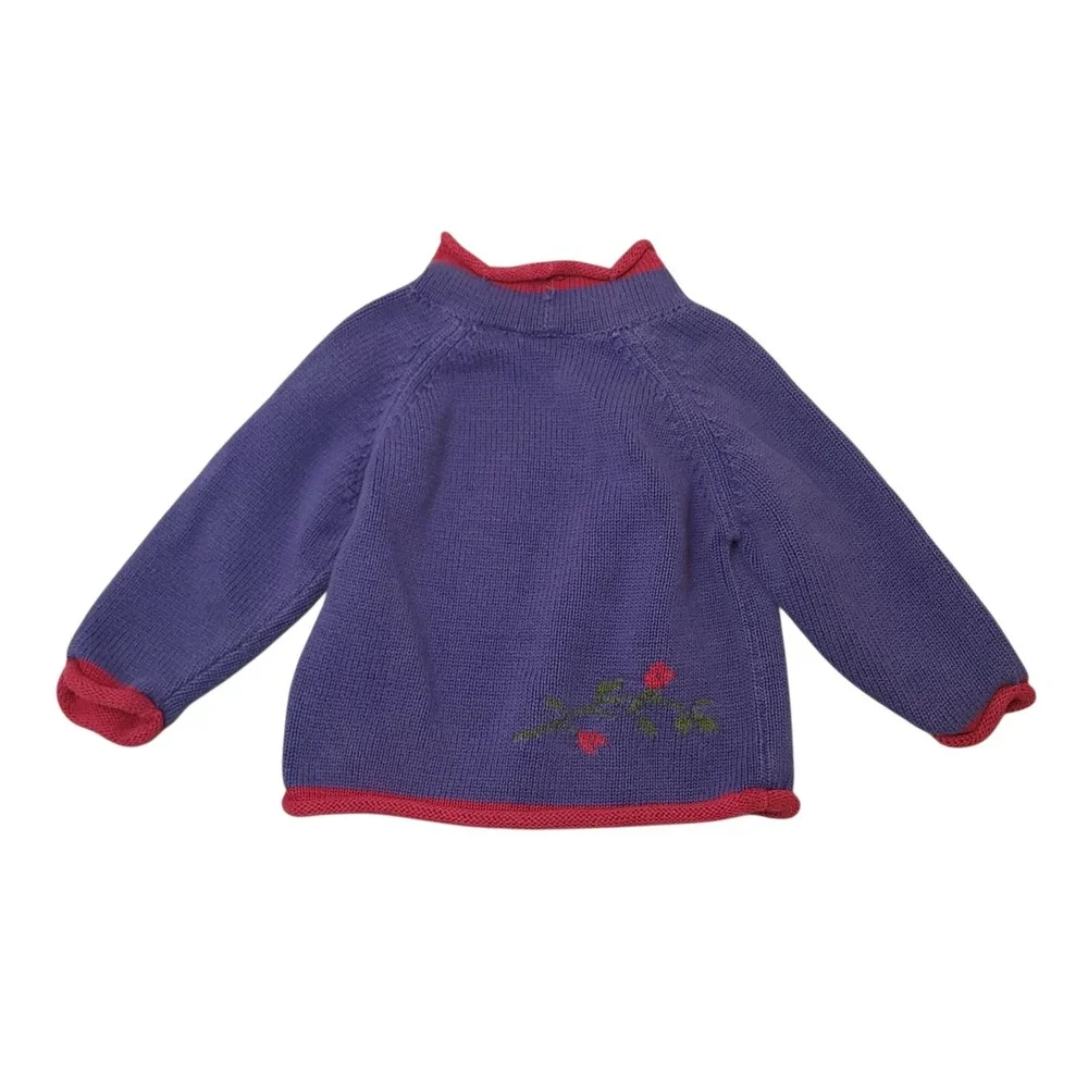 Vintage L.L. Bean Baby Owl Rollneck Sweater 6-12 Months Blue Red Knit Pullover